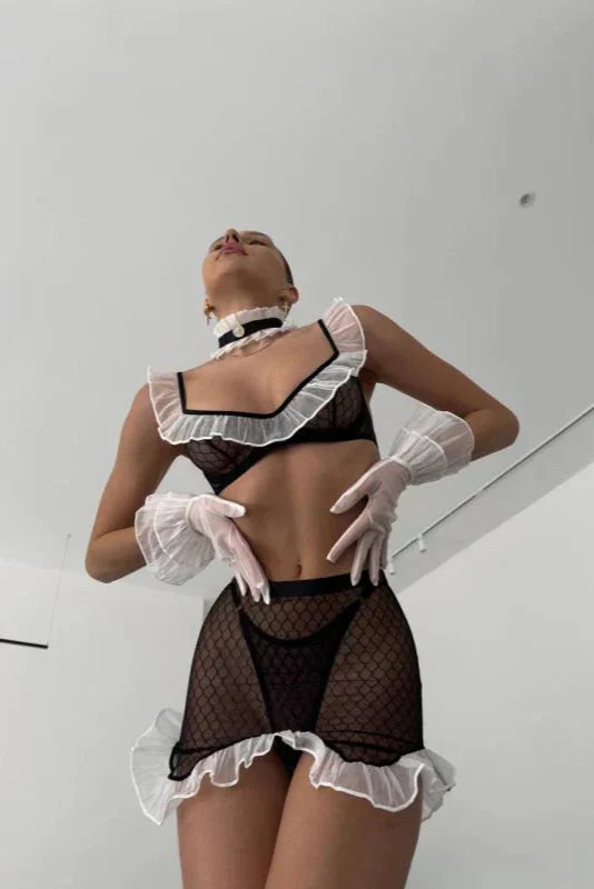 Amélie black French maid cosplay lingerie set